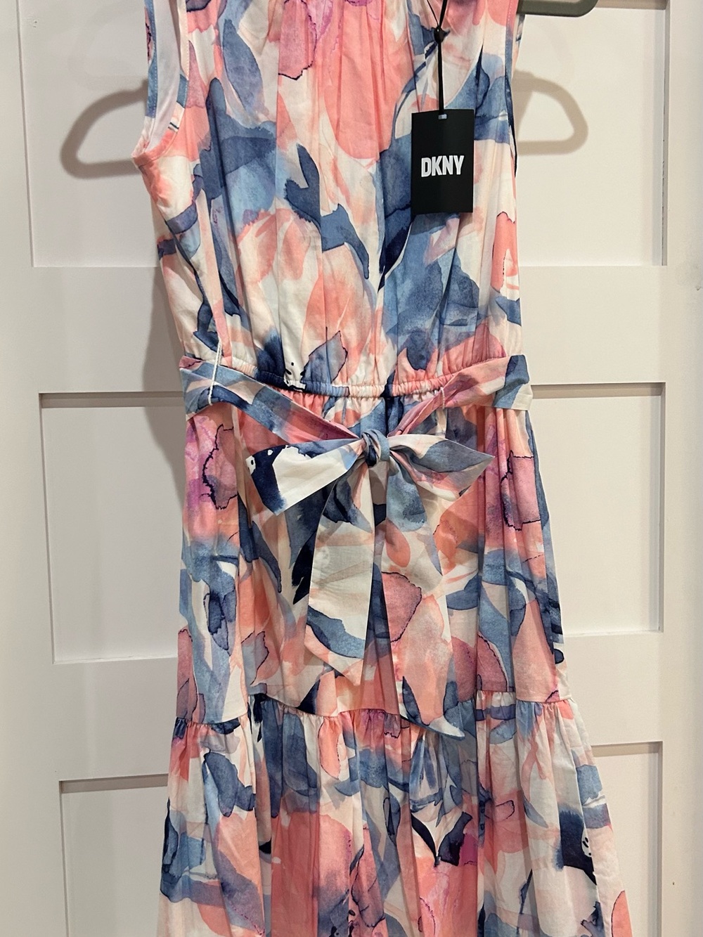 NWT size 8 DKNY Pink & Blue Floral Tie-Waist Dress